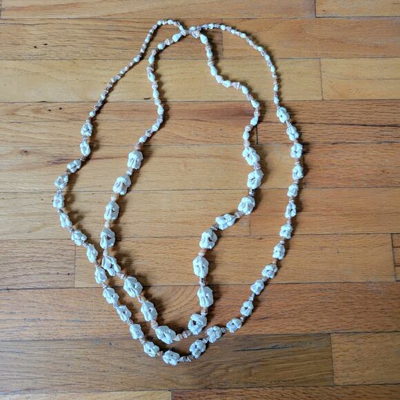 Vintage Natural Shell Lei Necklace Set Of 2 Beach Boho Hawaiian Mermaid Tropical - Picture 4 of 8